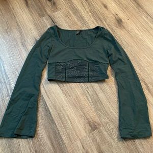 SHEIN Mod bell sleeve cropped lace top